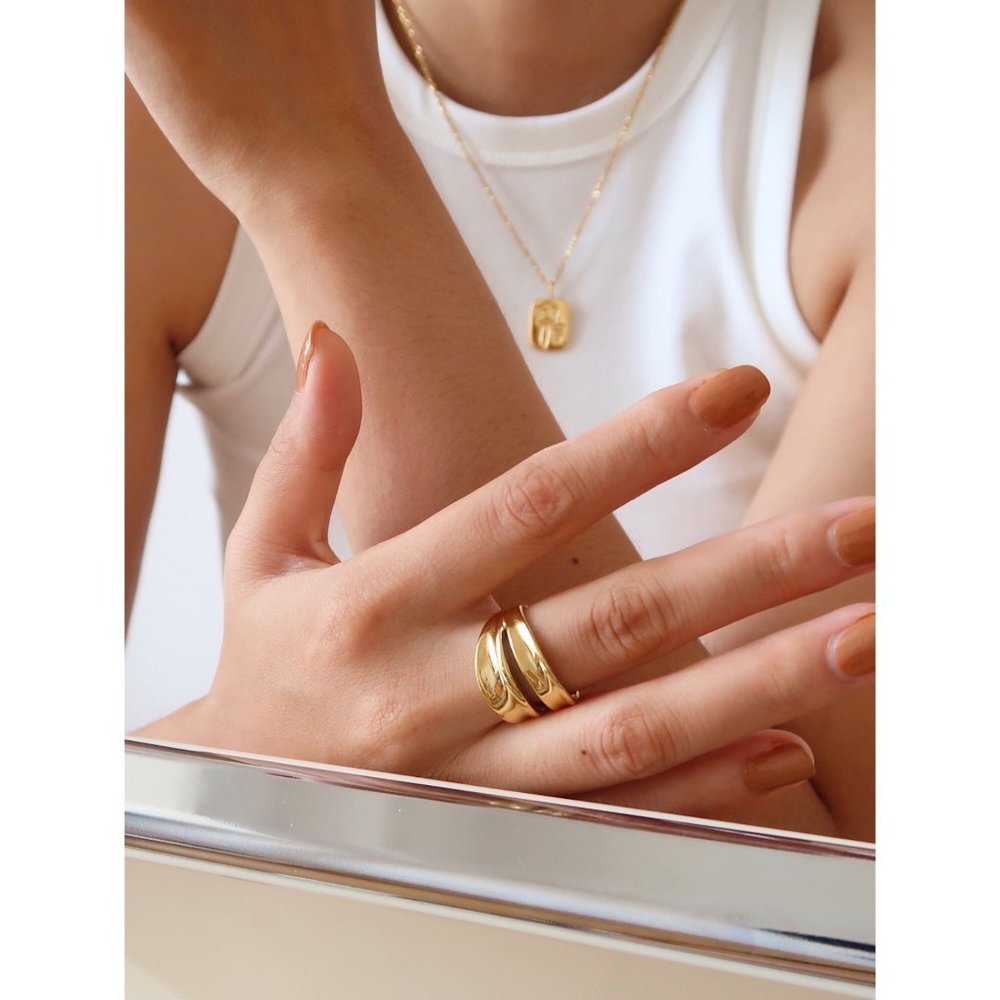 NEW 18K Gold Plated Double Layer Curve Ring - Picture 4 of 8
